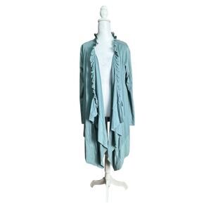 Garnet Hill Womens Pima Cotton Ruffle Open Front Cardigan Waterfall Duster Small